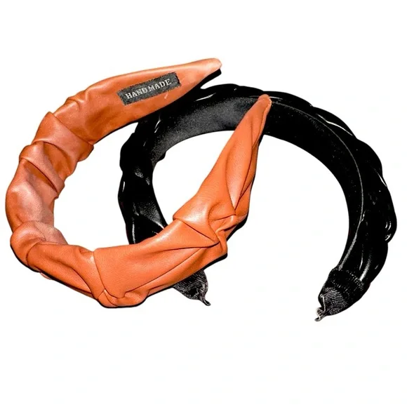 Lot of 2 NEW Vegan Leather Twisted Puffy Headbands - Picture 2 of 2